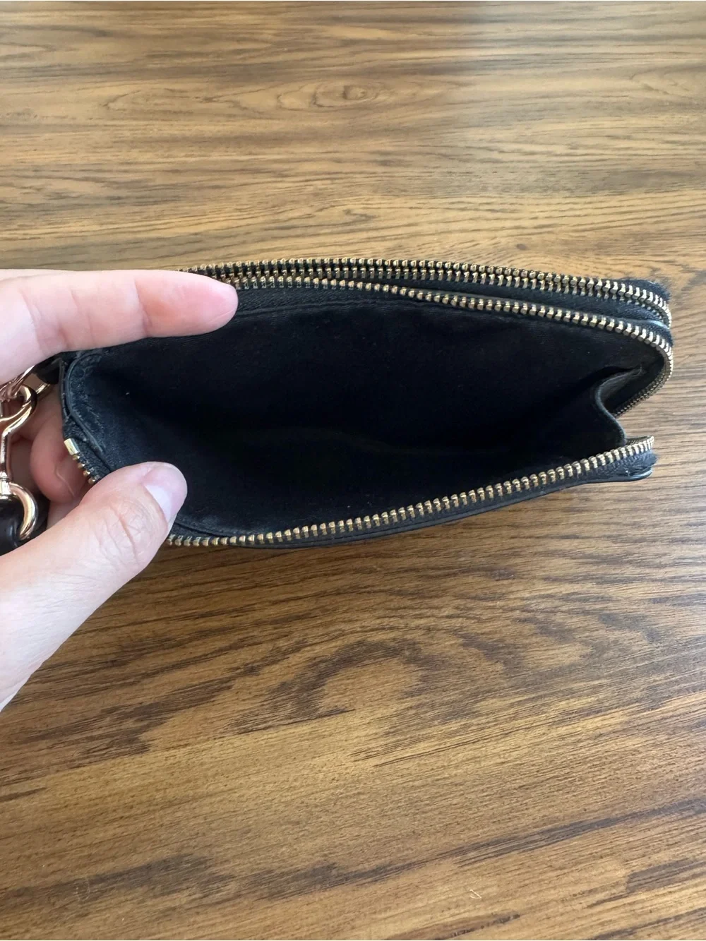 Coach Black Leather Zip Wristlet with Gold Logo